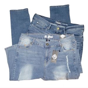 Sz 16 bundle of 2 pair of straight leg denim blue jeans. Fil Distressed & Levis